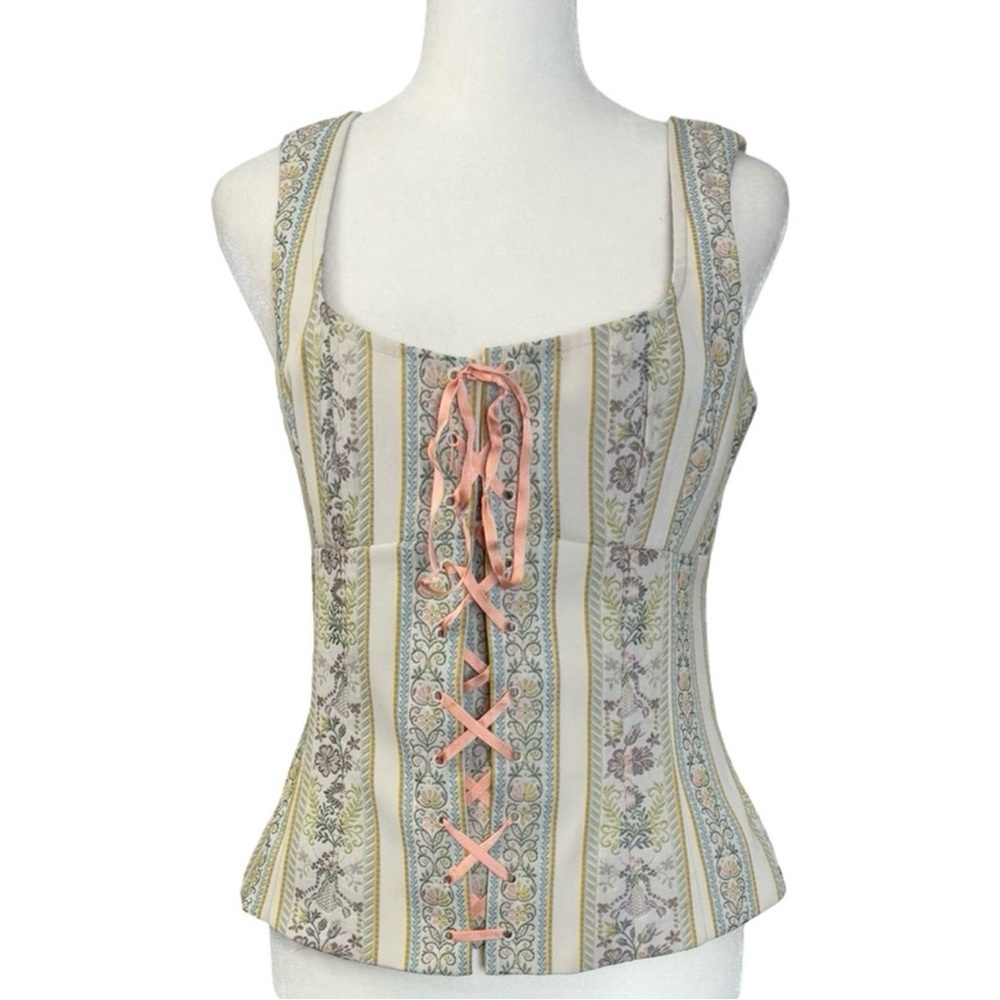 RARE Vintage Nanette Lepore Dusty Pink Tapestry Corset Top - Picture 4 of 15